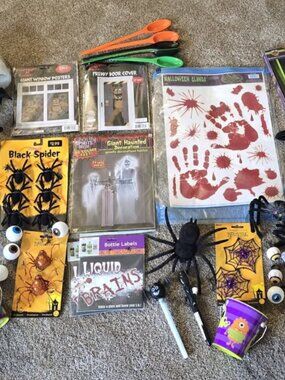 Halloween Decor Lot Spiders Eyeballs Ghosts Decals Candles Door Decor